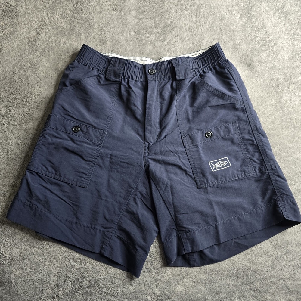 Aftco Shorts Mens 30 Navy Blue Cargo Pockets Stretch 8" Inseam Outdoors Fishing
